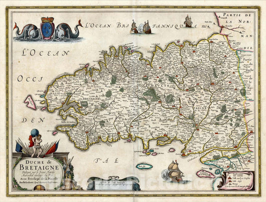 Historic Map : Duche de Bretaigne, ., c1688, , Vintage Wall Art