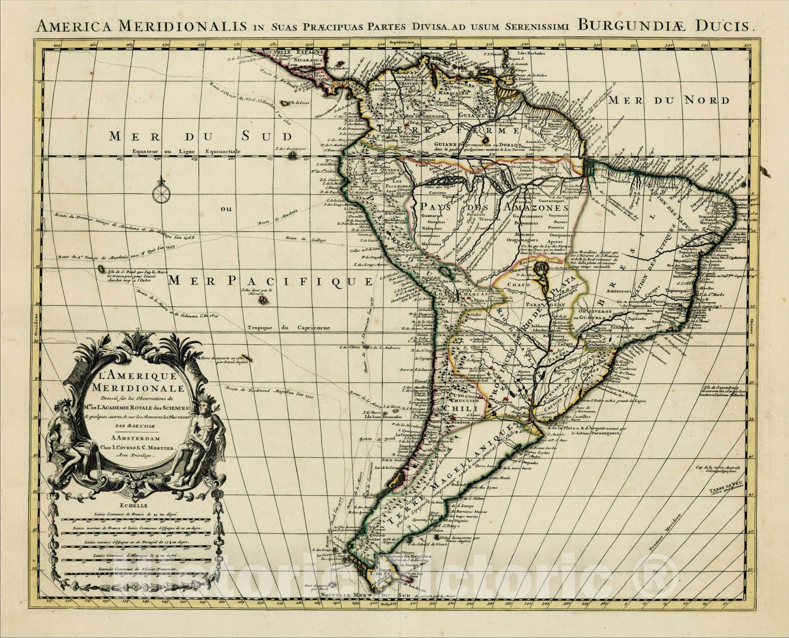 Historic Map : America Meridionalis in Suas Praecipuas Partes Divisa, c1730, Johannes Covens, Vintage Wall Art