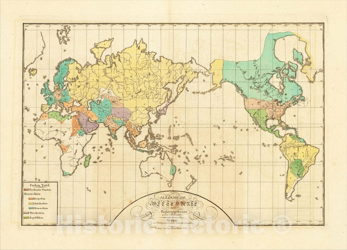 Historic Map : Allgemeine Weltkarte der Regierungsformen vom Jahr 1817, 1817, Weimar Geographische Institut, Vintage Wall Art