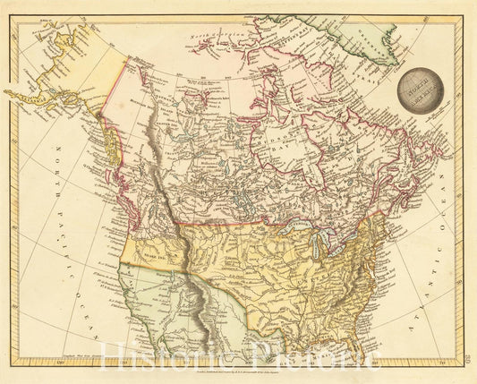 North America - Historic Map, 1825 | Hand Colored Reproduction Print
