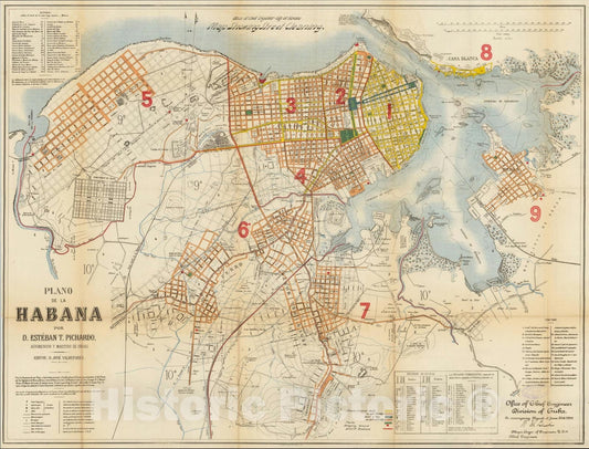 Historic Map : Plano de la Habana Por D. Esteban T. Pichardo Agrimensor Y Maestro De Obras, 1900, Jose Valdepares, Vintage Wall Art