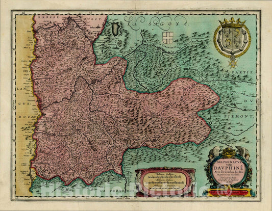 Historic Map : Delphinatus vulgo Dauphine Avec ses Confins des Pais et provinces voisines Par Ieare de Beines , 1642, Willem Janszoon Blaeu, Vintage Wall Art