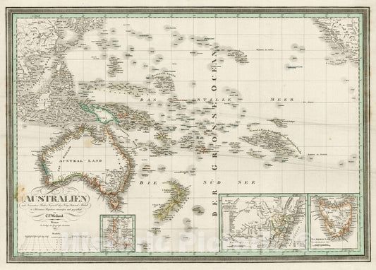 Historic Map : Australien nach Krusenstern, Flinders, Freycinet, Oxley, King, Sturt und Mitchell, 1842, 1842, , Vintage Wall Art