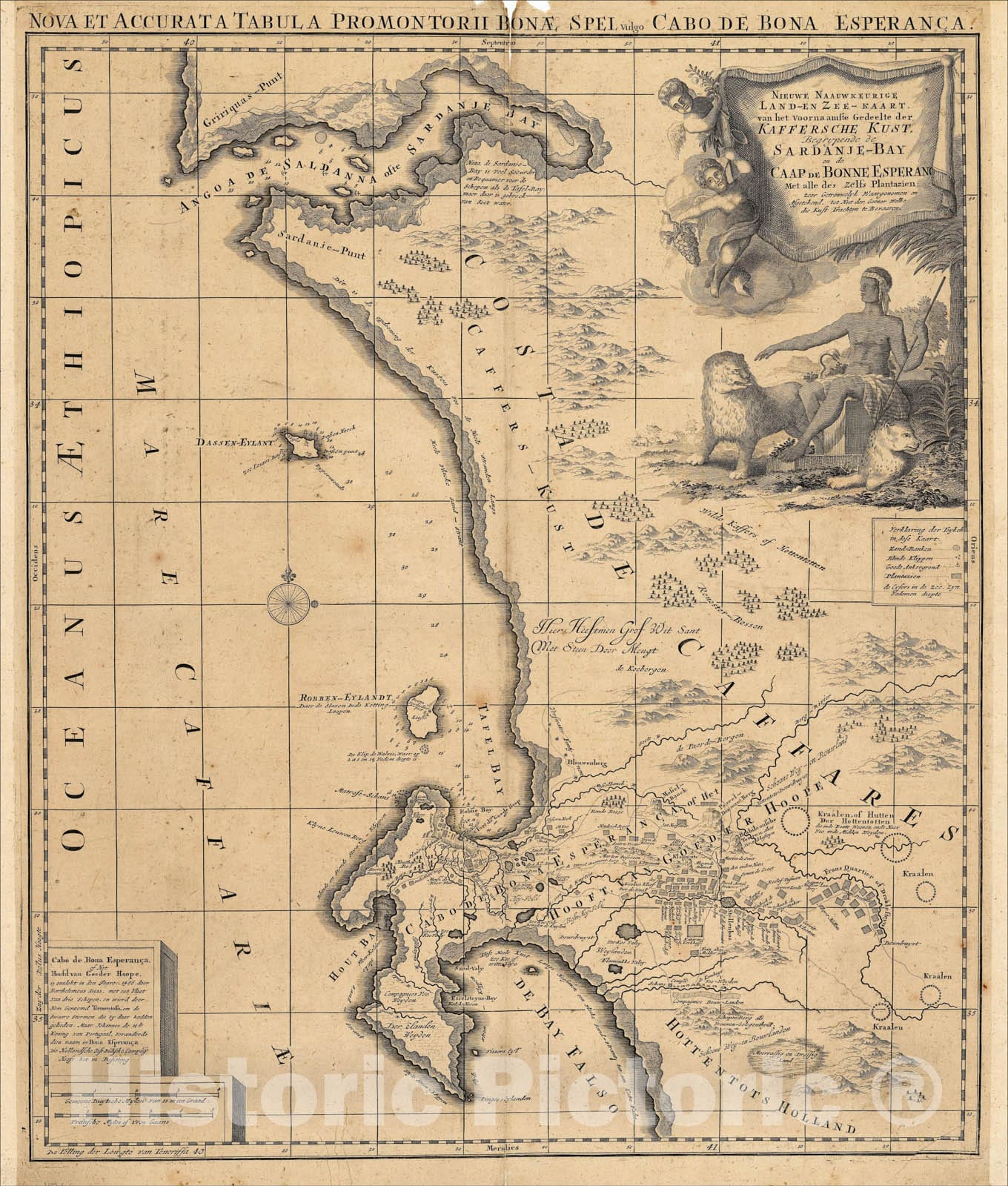Historic Map : Nieuwe Naaukeurige Land-en Zee-Kaart, van het voornaamste Gedeelte der Kaffersche Kust, c1700, Johannes Loots, Vintage Wall Art