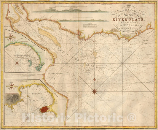 Historic Map : Don Juan de Langara's Survey of the River Plate, Made By Order of the King of Spain, 1824, , Vintage Wall Art