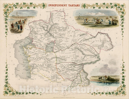 Historic Map : Independent Tartary, 1851, John Tallis, v1, Vintage Wall Art