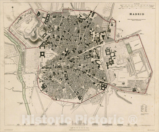 Historic Map : Madrid, 1831, Society for the Diffusion of Useful Knowledge, Vintage Wall Art