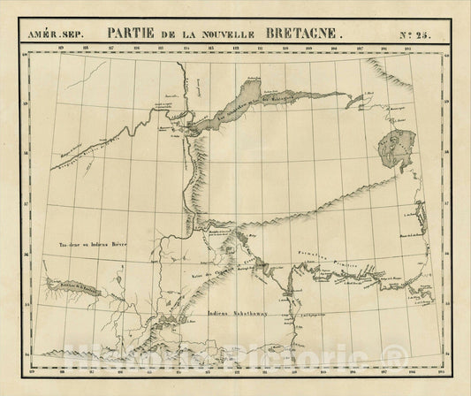 Historic Map : Amer. Sep. No. 25. Partie De La Nouvelle Bretagne [Slave Lake, Lake Athabasca &c.], 1825, , Vintage Wall Art