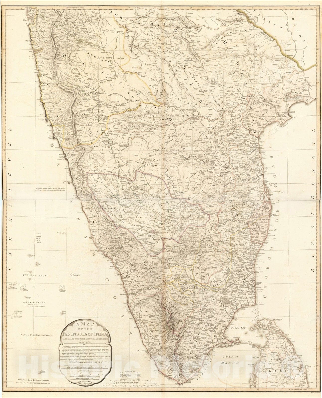Historic Map : A Map of the Peninsula of India from the 19th Degree North Latitude to Cape Comorin, MDCCXCII, 1792, William Faden, Vintage Wall Art