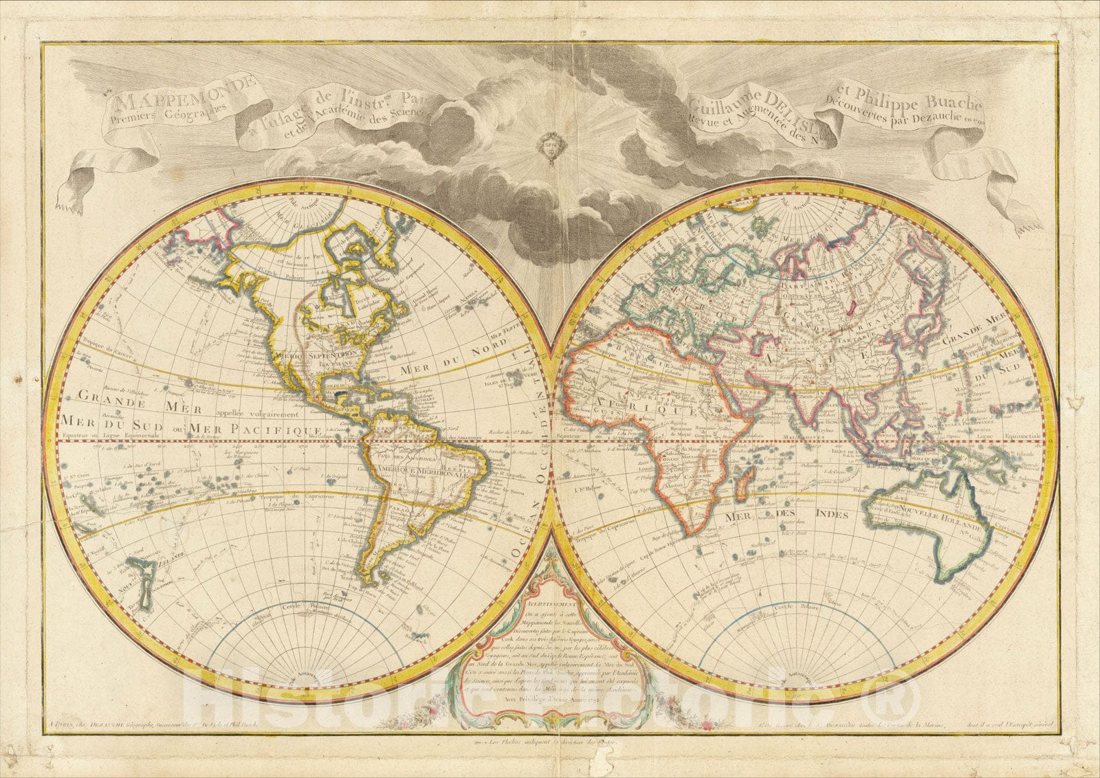 Historic Map : Mappemonde a l'usage de l'Instr, 1792, Jean-Claude Dezauche, Vintage Wall Art