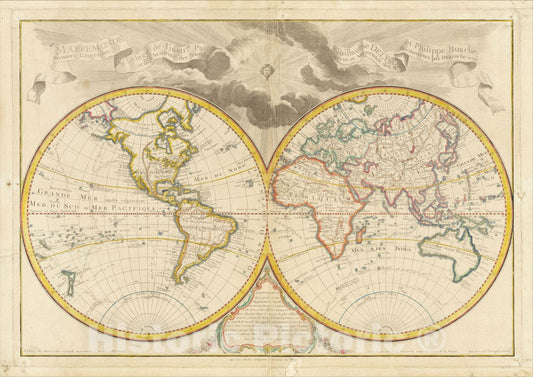 Historic Map : Mappemonde a l'usage de l'Instr, 1792, Jean-Claude Dezauche, Vintage Wall Art