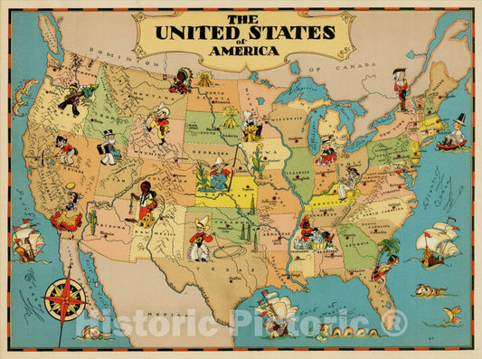 Historic Map : United States, 1935, Ruth Taylor White, Vintage Wall Art