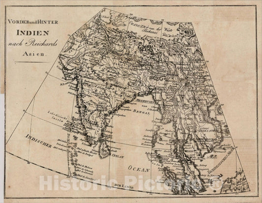 Historic Map : Indien Vorder und Hinter Indien nach Reichards Asien, c1800, , Vintage Wall Art