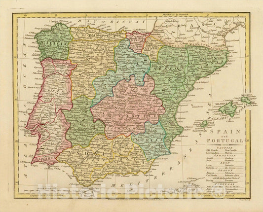 Historic Map : Spain & Portugal ( with the Balearic Islands), 1808, Robert Wilkinson, Vintage Wall Art