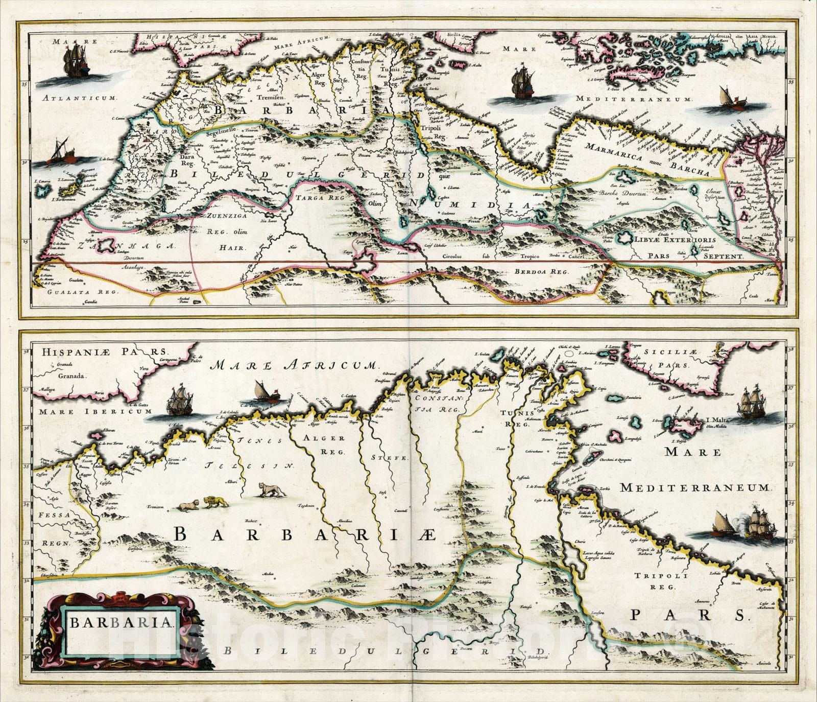 Historic Map : Barbaria, c1685, Johannes Blaeu, Vintage Wall Art
