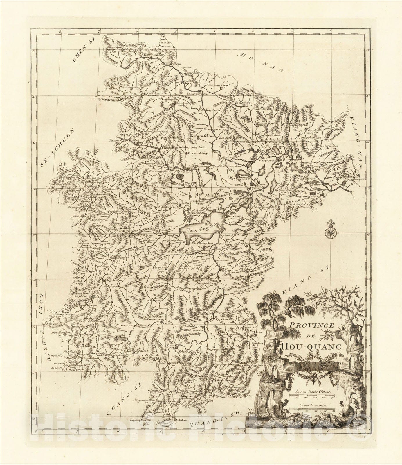 Historic Map : Province De Hou-Quang, 1732, Jean-Baptiste Bourguignon d'Anville, Vintage Wall Art