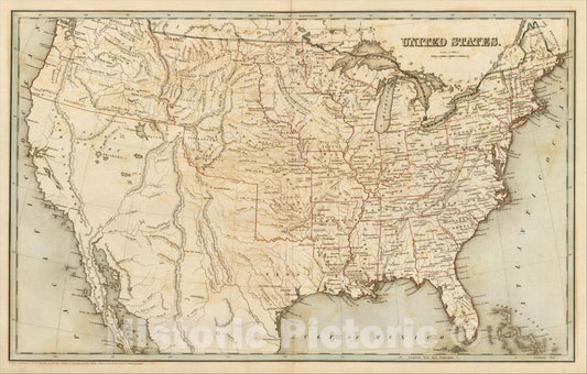 Historic Map : United States, 1838, Thomas Gamaliel Bradford, v1, Vintage Wall Art