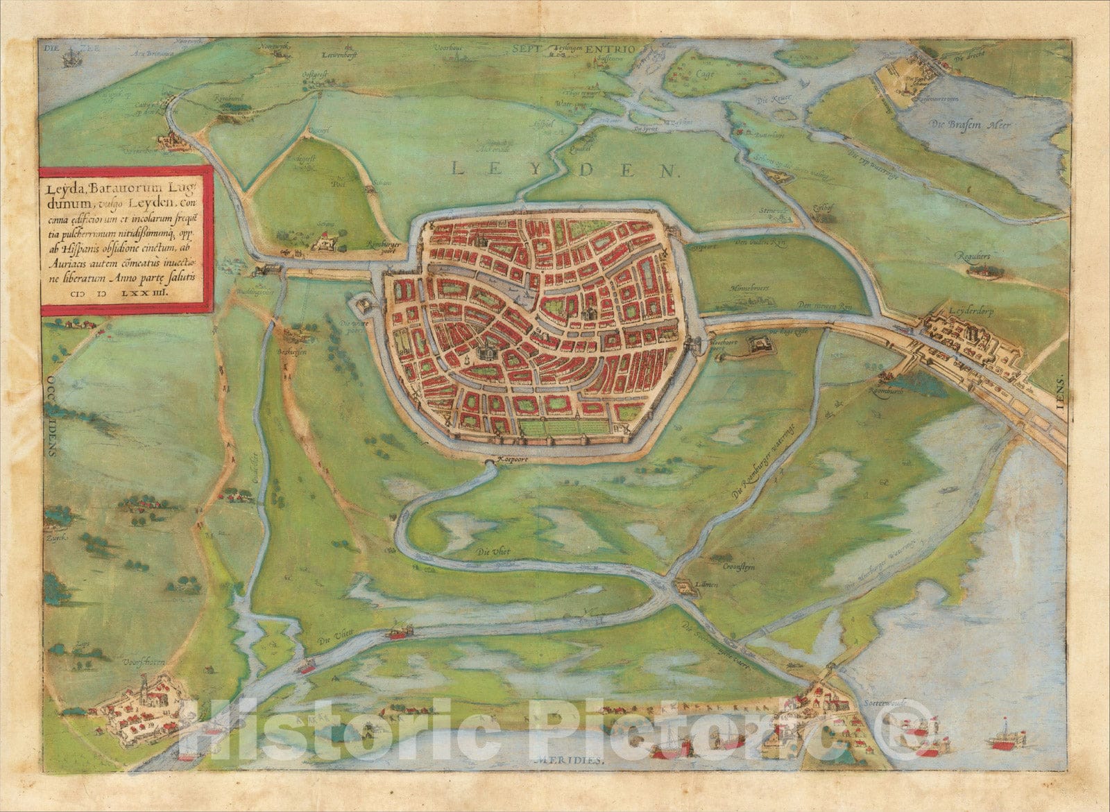Historic Map : [Leiden] Leyda, Batavorum Lugdunum, vulgo Leyden, M D LXXIIII, 1575, Georg Braun, v2, Vintage Wall Art