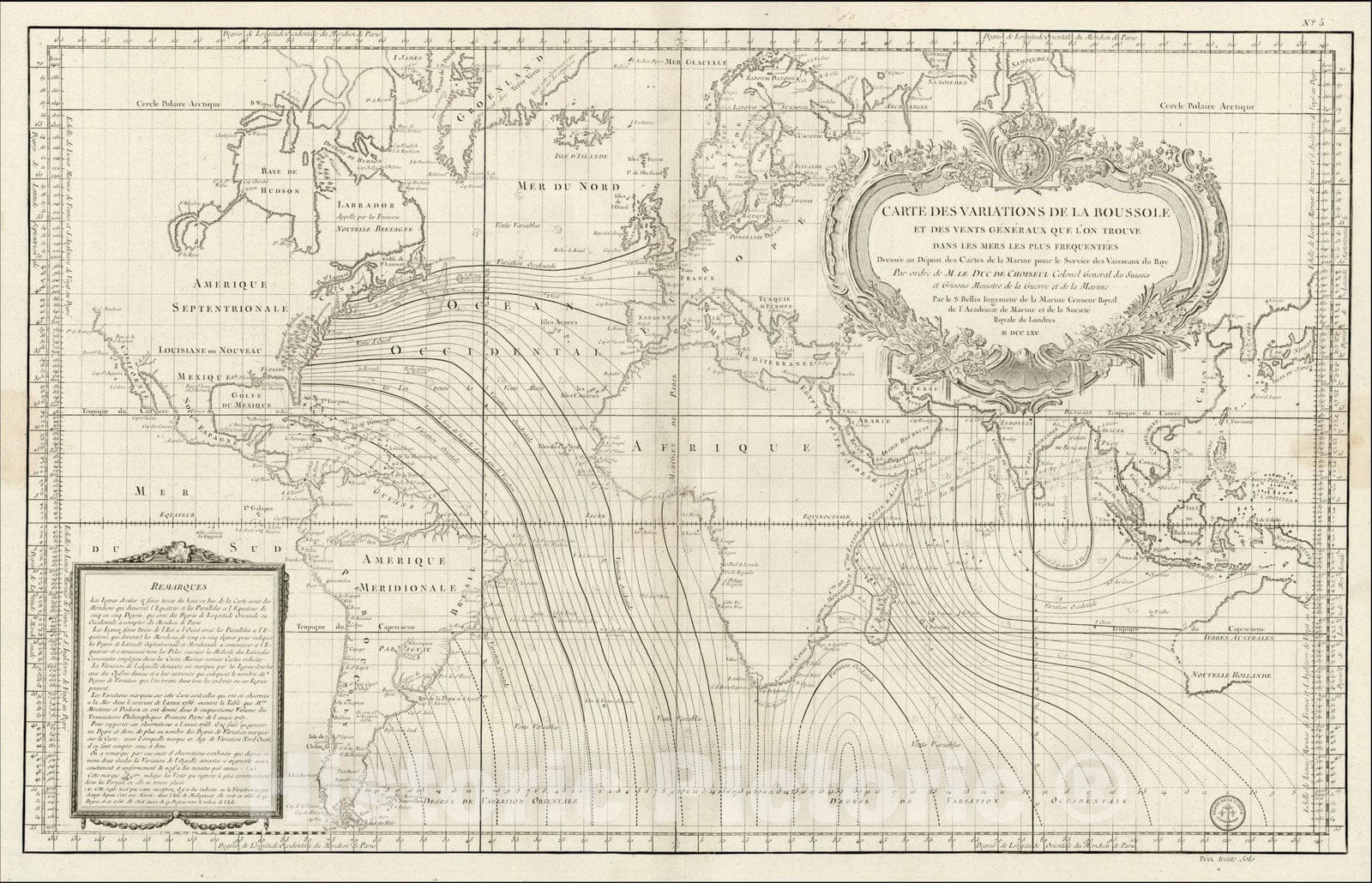 Historic Map : Carte Des Variations De La Boussole et Des Vents Generaux Que L'on Trouve Dans Les Mers Les Plus Frequentees, 1765, Depot de la Marine, v1, Vintage Wall Art