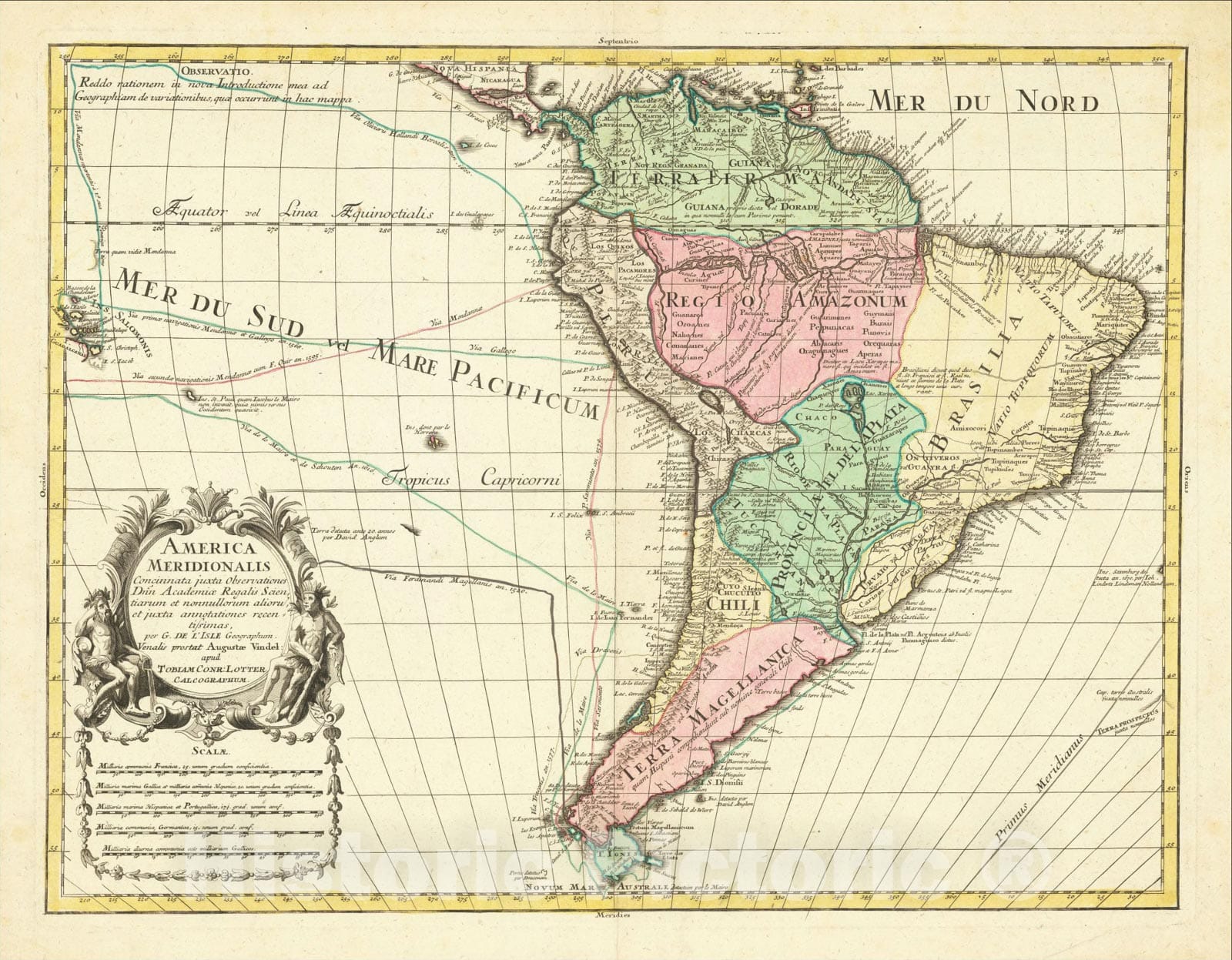 Historic Map : America Meridionalis Concinata juxta Observationes , 1772, Gustav Conrad Lotter, Vintage Wall Art