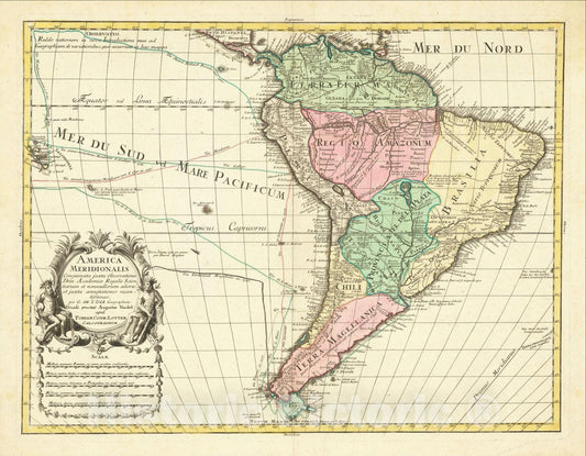 Historic Map : America Meridionalis Concinata juxta Observationes , 1772, Gustav Conrad Lotter, Vintage Wall Art
