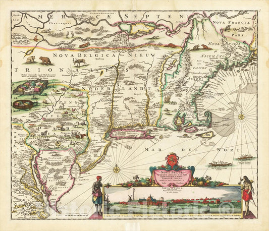 Historic Map : Novi Belgii Novaeque Angliae Nec Non Pennsylvaniae et Partis Virginiae Tabula multis in locis emendata, 1684, Justus Danckerts, Vintage Wall Art