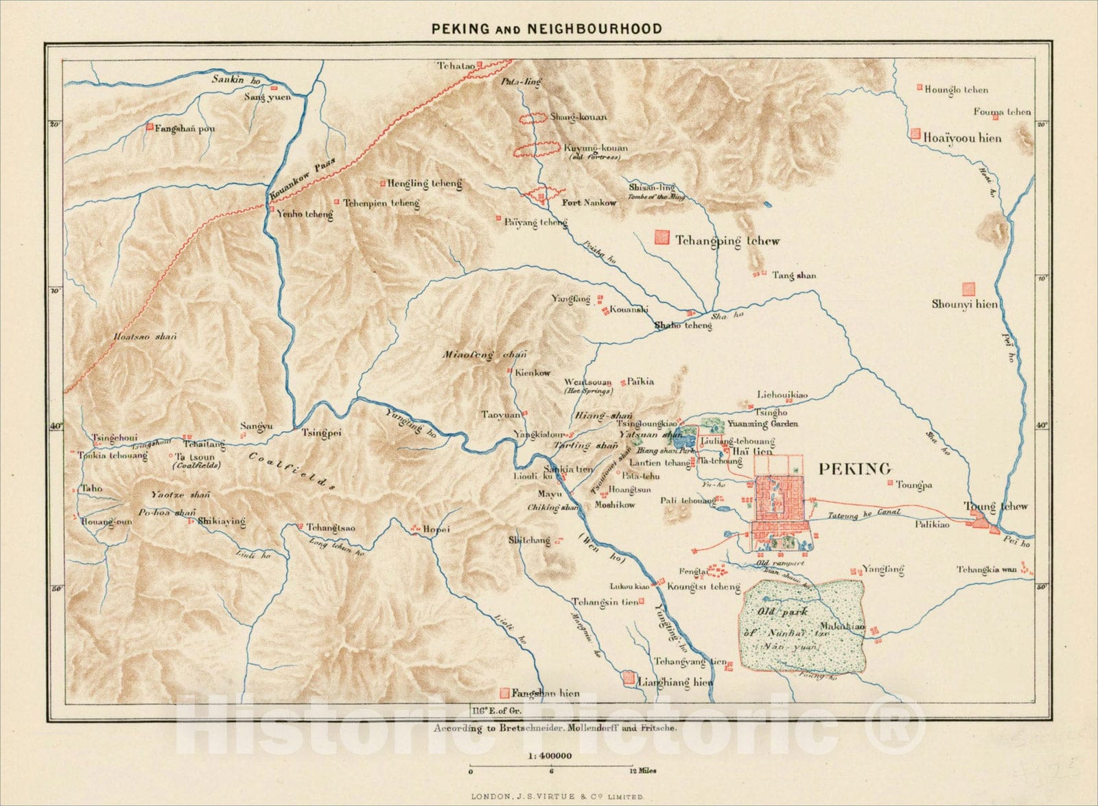 Historic Map : Peking and Neighborhood according to Bretschneider, Mollendorff and Fritsche., c1885, Virtue & Co., Vintage Wall Art