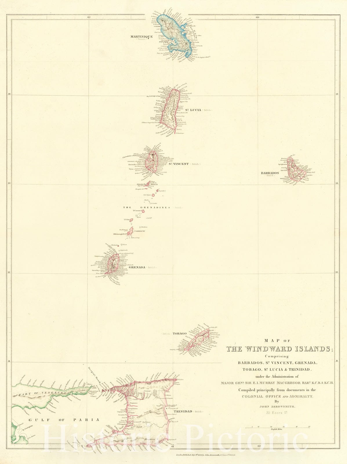 Historic Map : Map of The Windward Islands; Comprising Barbados, St. Vincent, Grenada, Tobago, St. Lucia & Trinidad, 1842, John Arrowsmith, Vintage Wall Art