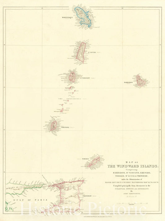Windward Islands - Administrative Map, 1842 | Historical Map Reproduction