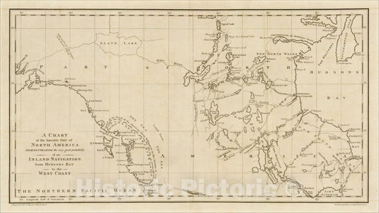 Historic Map : A Chart of the Interior Part of North America Demonstrating the very great probability of an Inland Navigation to the West Coast, 1790, Vintage Wall Art