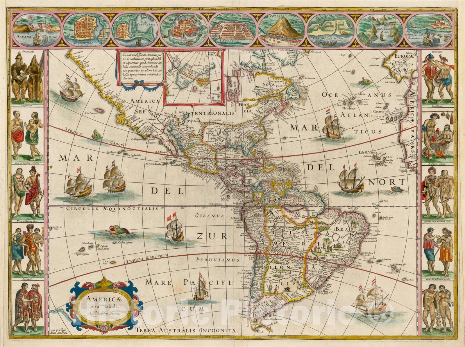 Historic Map : Americae Nova Tabula, c1640, Willem Janszoon Blaeu, Vintage Wall Art
