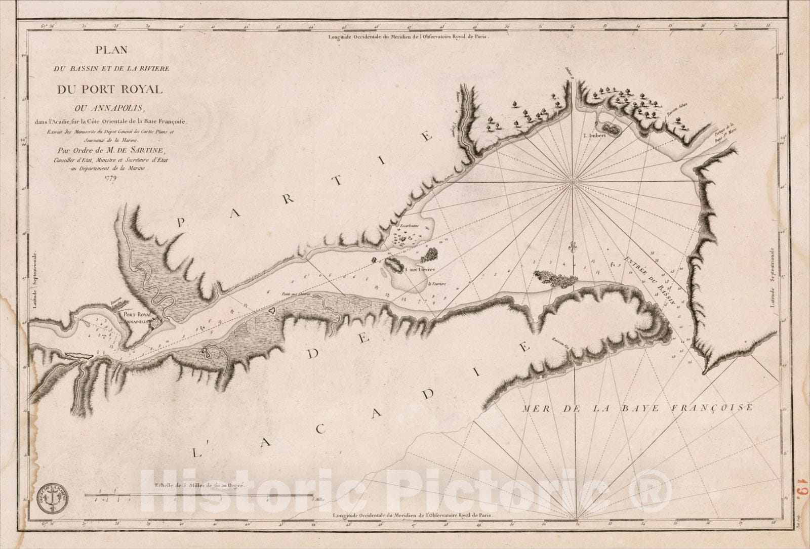 Historic Map : Plan du Bassin et de la Riviere du Port Royal ou Annapolis, dans l'Acadie sur la Cote Orientale de la Baie Francois, 1779, 1779, , Vintage Wall Art