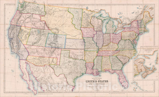 Historic Map : Stanford's Map of the United States and Territories. Together with Canada, New Brunswick, Nova Scotia and the Gulf of St. Lawrence., 1861, Vintage Wall Art