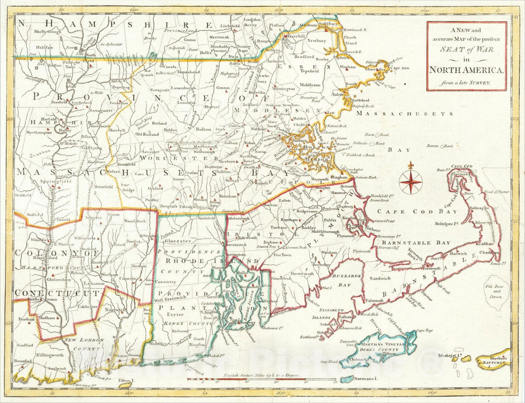 Historic Map : A New and accurate Map of the present Seat of War in North America, from a late Survey., 1775, Universal Magazine, Vintage Wall Art