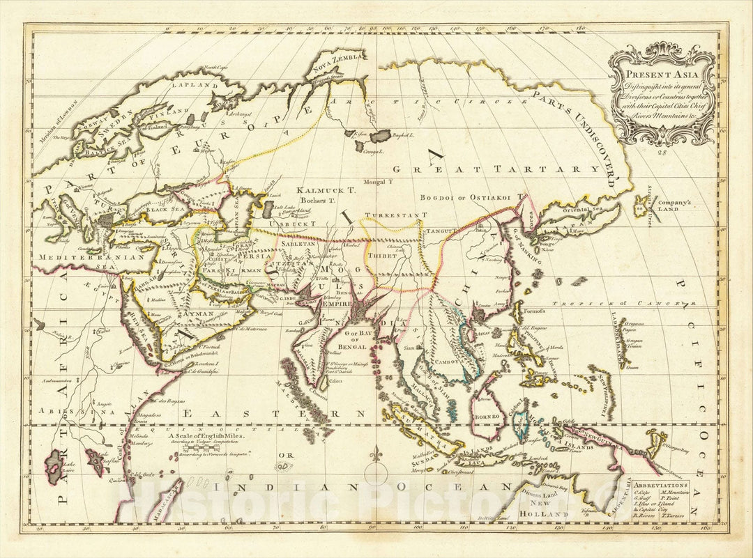 Historic Map : Present Asia. Distinguisht into its general Divisons or Countries together with their Capital Cities Chief Rivers Mountains &c., 1720, Vintage Wall Art