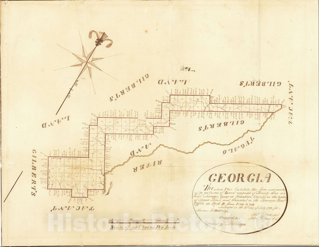 Historic Map : Tugalo River, Georgia, 1793, Daniel Sturges, Vintage Wall Art
