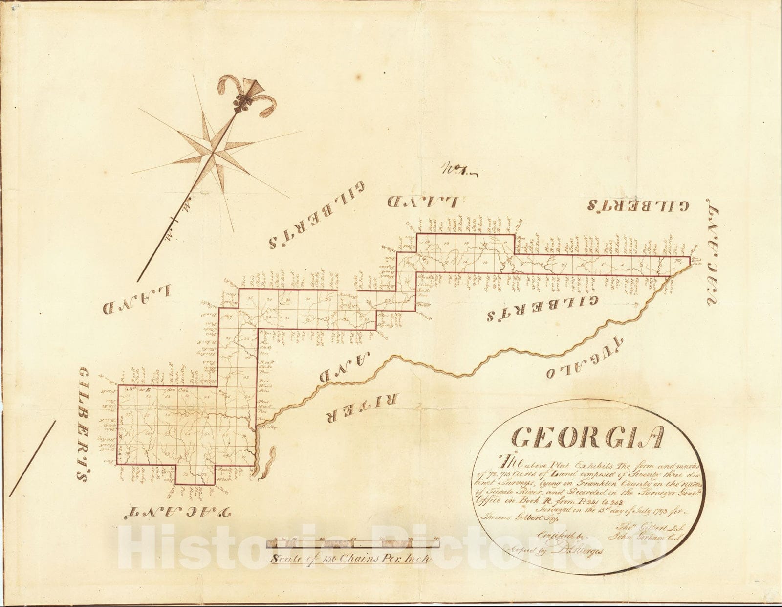 Historic Map : Tugalo River, Georgia, 1793, Daniel Sturges, Vintage Wall Art