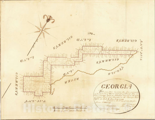 Historic Map : Tugalo River, Georgia, 1793, Daniel Sturges, Vintage Wall Art