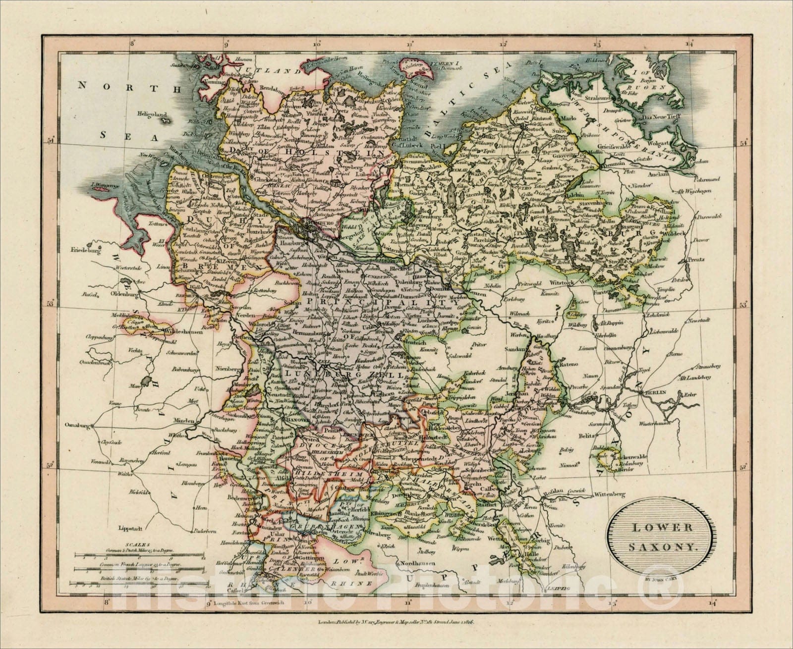 Historic Map : Lower Saxony, 1816, John Cary, Vintage Wall Art