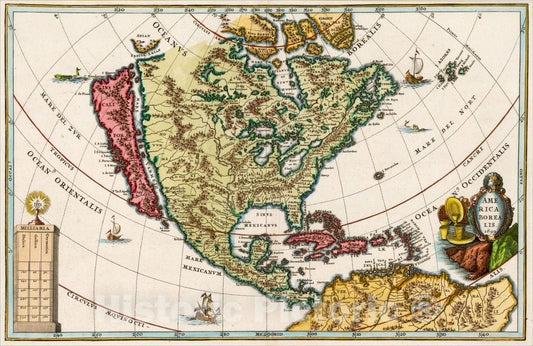 Historic Map : Americae Borealis 1699 (California as an Island), 1703, Heinrich Scherer, Vintage Wall Art