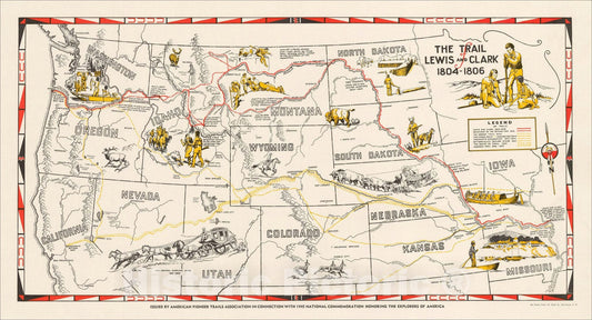 Historic Map : The Trail of Lewis and Clark 1804 - 1806, c1945, v2, Vintage Wall Art