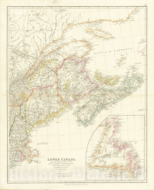 Historic Map : Lower Canada, New Brunswick, Nova Scotia, Prince Edward Id., Newfoundland, and a large portion of the United States, 1838, John Arrowsmith, Vintage Wall Art
