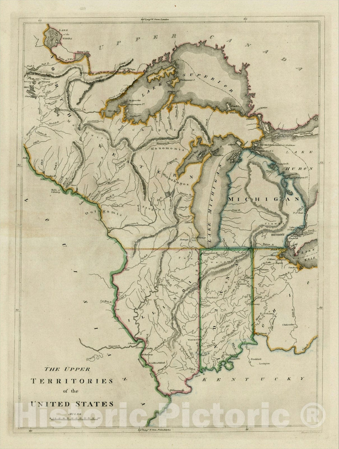 Historic Map : The Upper Territories of the United States, 1814, Mathew Carey, Vintage Wall Art