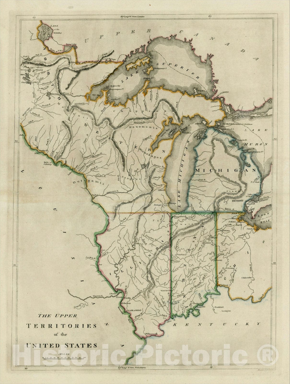 Historic Map : The Upper Territories of the United States, 1814, Mathew Carey, Vintage Wall Art