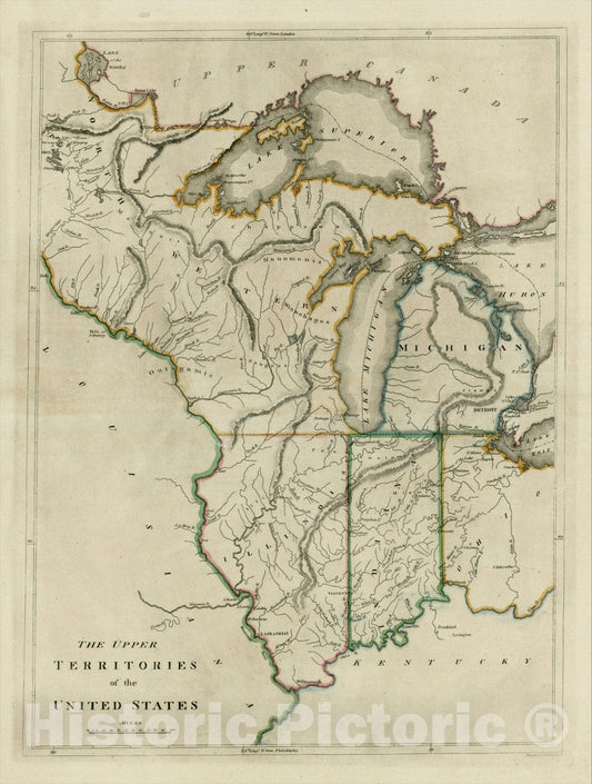 Historic Map : The Upper Territories of the United States, 1814, Mathew Carey, Vintage Wall Art