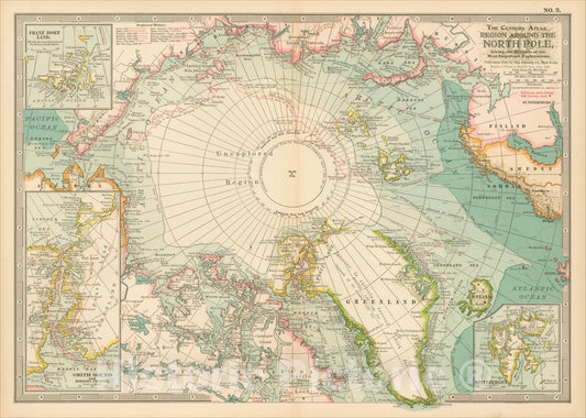 Historic Map : Region Around The North Pole, 1897, , Vintage Wall Art