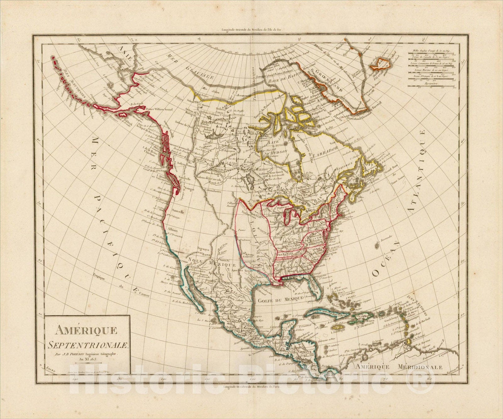 Historic Map : Amerique Septentrionale par J.B. Poirson, An XI. 183, 1803, Jean Baptiste Poirson, Vintage Wall Art