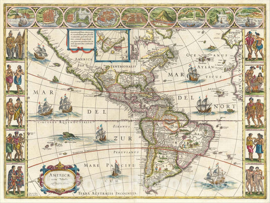 Historic Map : Americae Nova Tabula, c1642, Willem Janszoon Blaeu, Vintage Wall Art