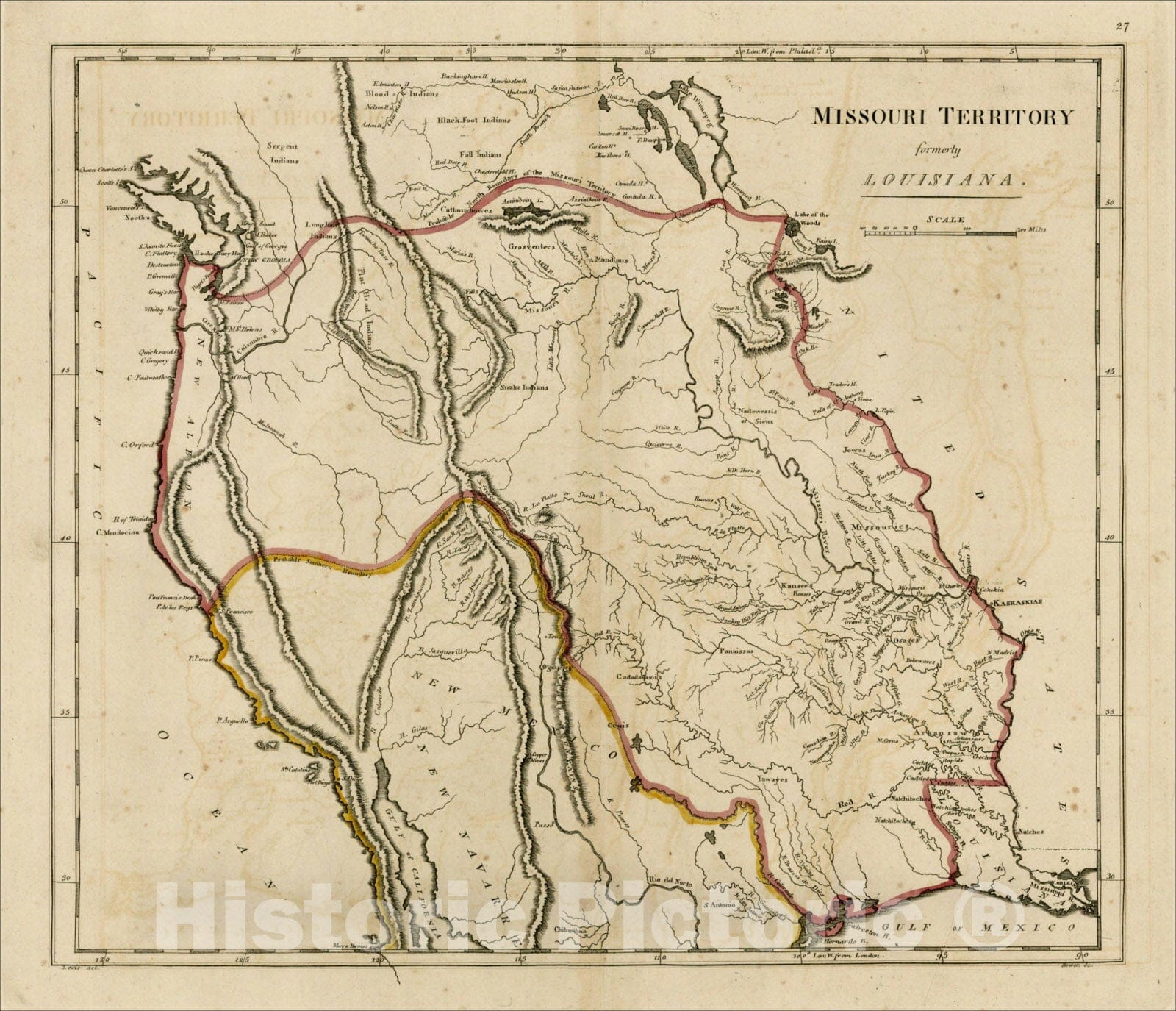 Historic Map : Missouri Territory formerly Louisiana., 1814, Mathew Carey, v2, Vintage Wall Art