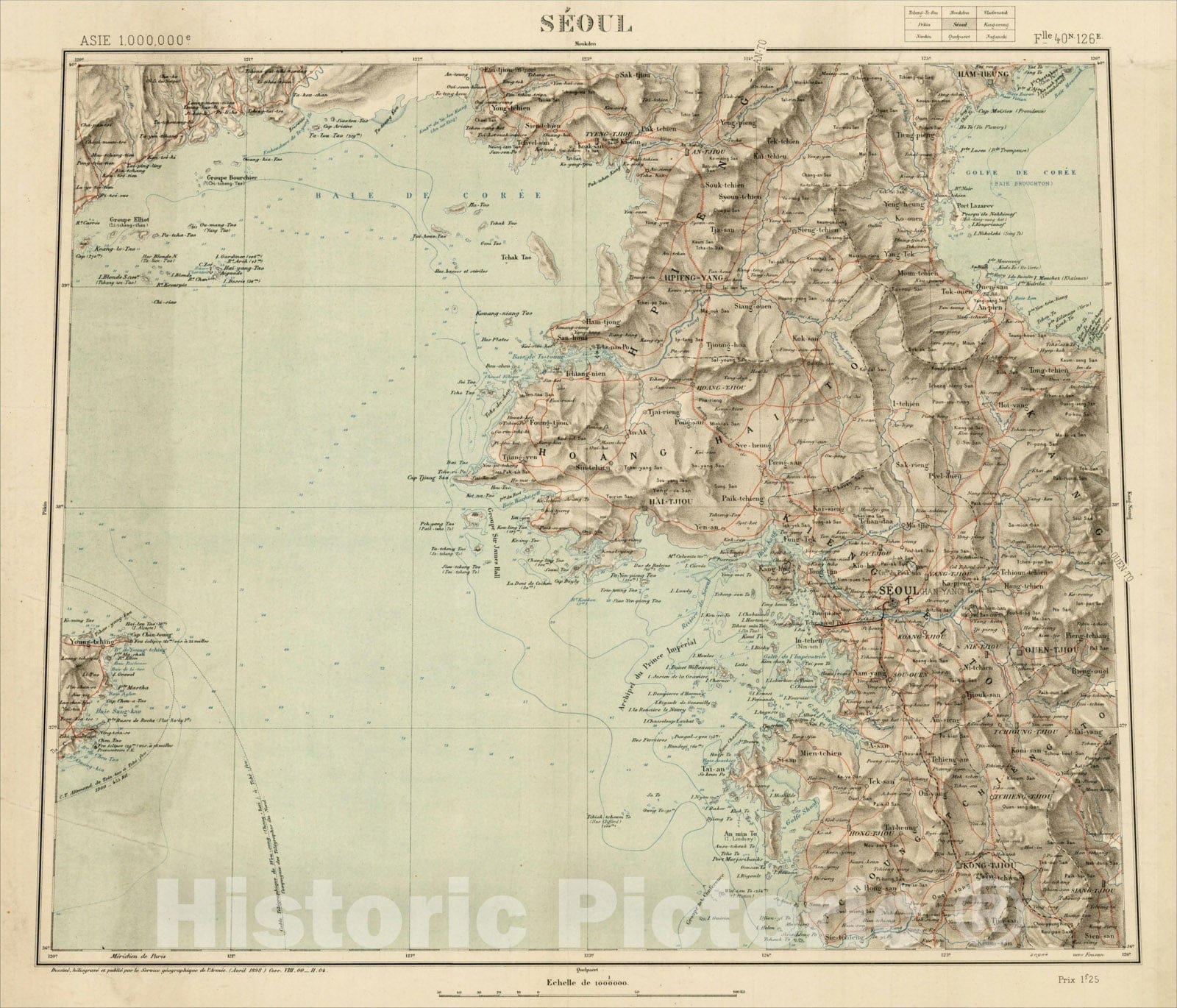 Historic Map : Seoul, 1898, Service Geographique de l'Armee, Vintage Wall Art
